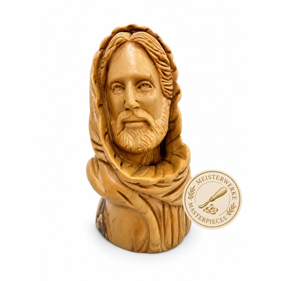 Jesus Christ Hooded Bust – Handcrafted Olive Wood Sculpture from Bethlehem
