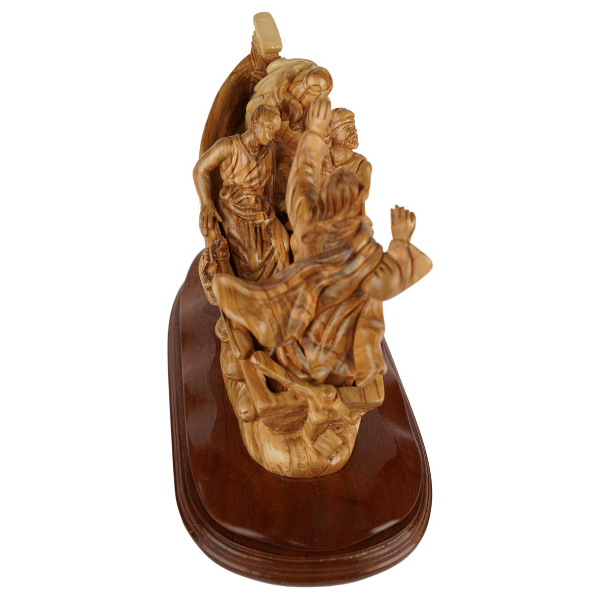 Hand-carved boat scene "Jesus calms the storm" – Exclusive olive wood sculpture from Bethlehem (36 cm)