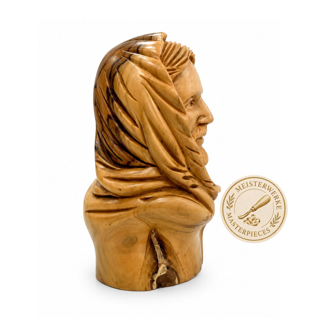 Jesus Christ Hooded Bust – Handcrafted Olive Wood Sculpture from Bethlehem