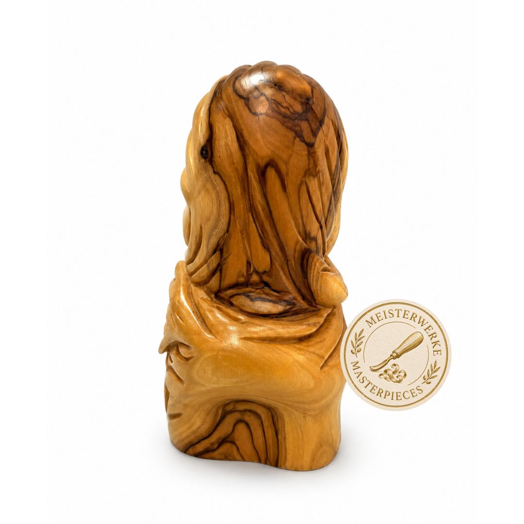 Jesus Christ Hooded Bust – Handcrafted Olive Wood Sculpture from Bethlehem