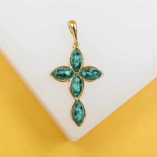 Jesus Crucifix Christian Cross Jadeite Stone Pendant  (A359)-3