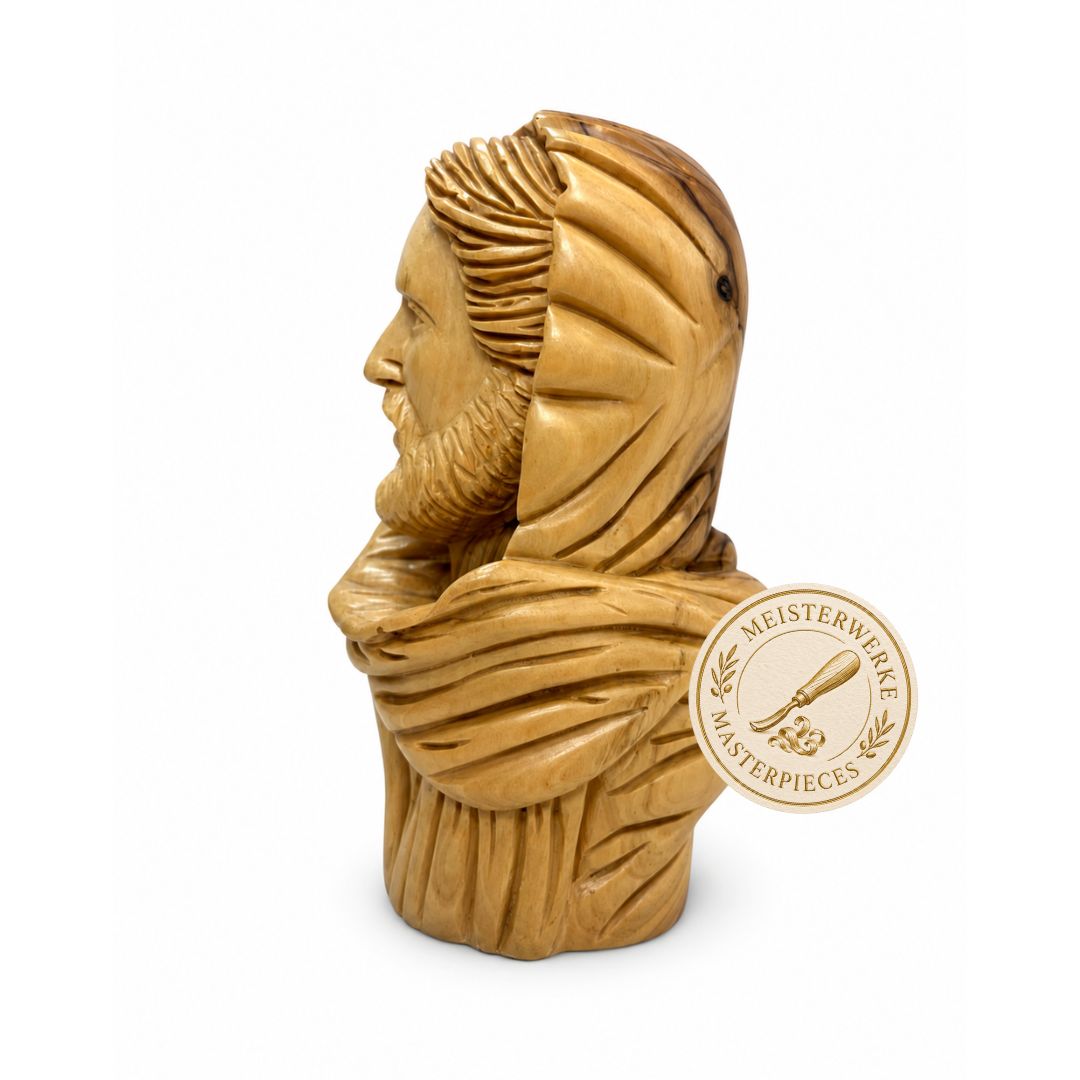 Jesus Christ Hooded Bust – Handcrafted Olive Wood Sculpture from Bethlehem