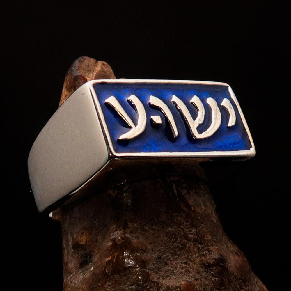 Excellent crafted Men's Ring Jesus in Hebrew blue - Sterling Silver-2