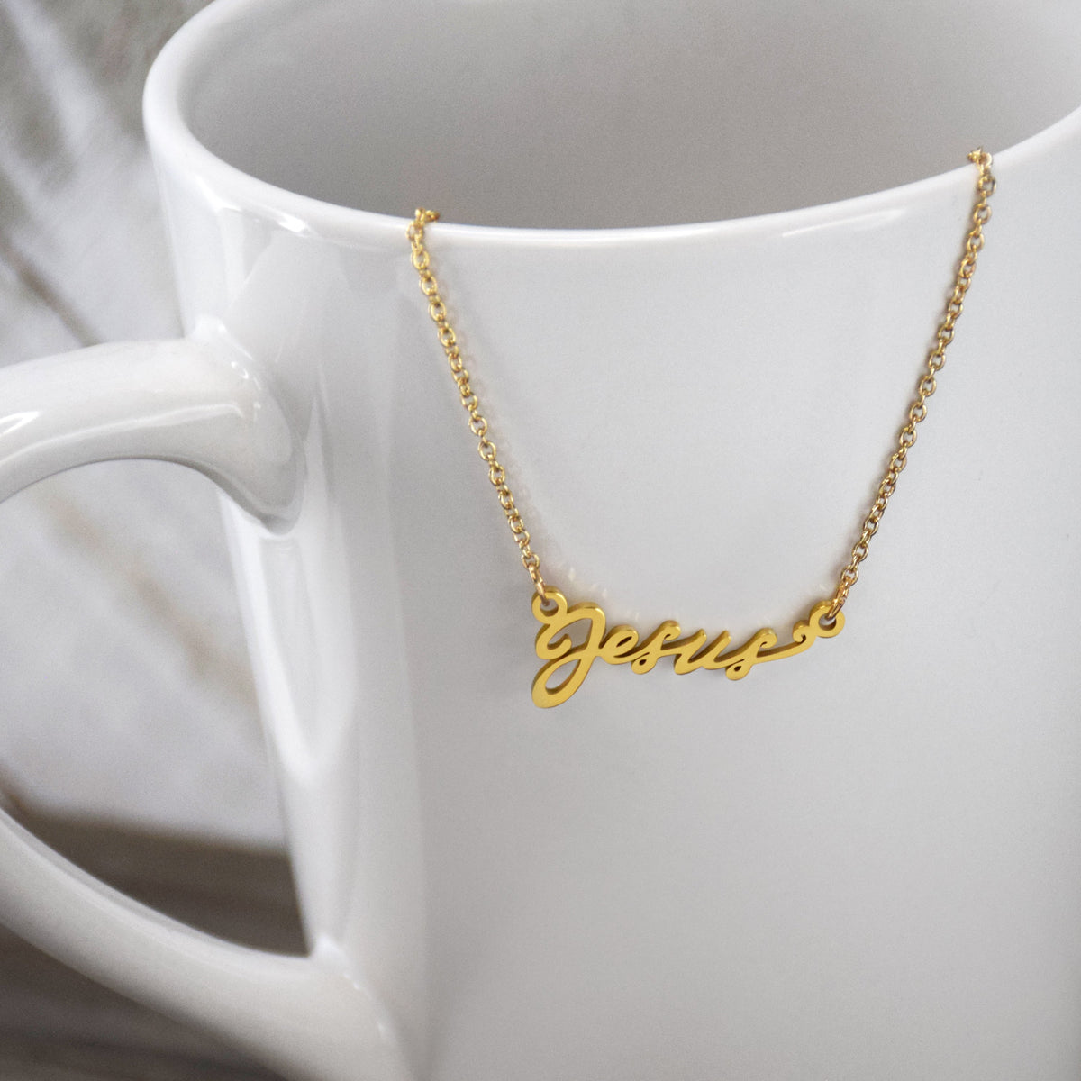 Jesus Script Gold Necklace
