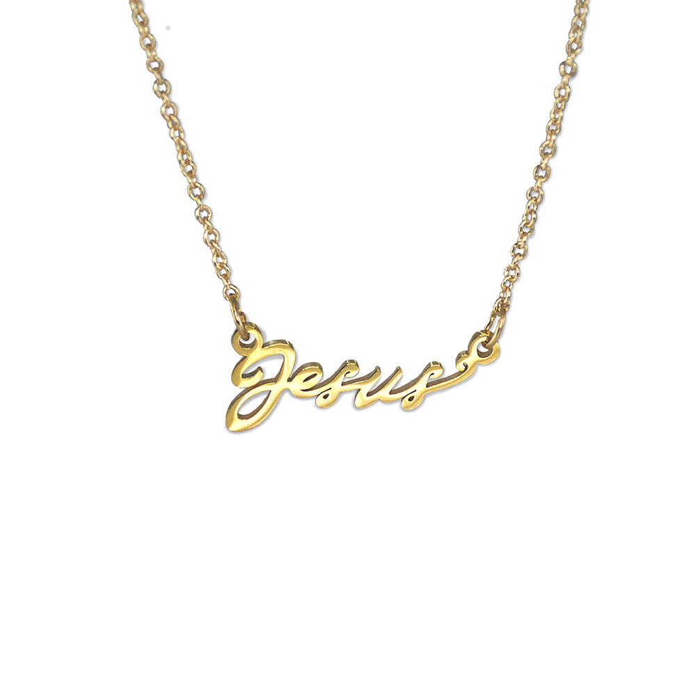 Jesus Script Gold Necklace